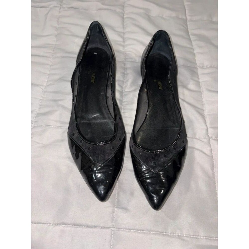 Saint Laurent Paris Black Patent Leather and Mesh Pointed Toe Pumps Sz 39/ 8.5